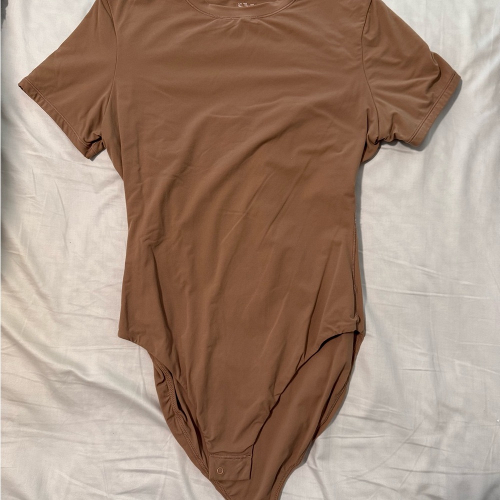 SKIMS Brown Bodysuit with Crew Neck and Short Sleeves